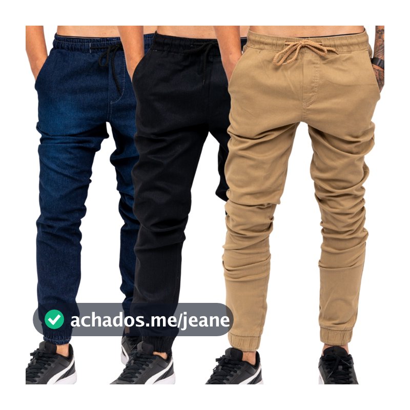 Kit 3 Calças Masculina Jeans Preta Jogger Com Punho Lycra
