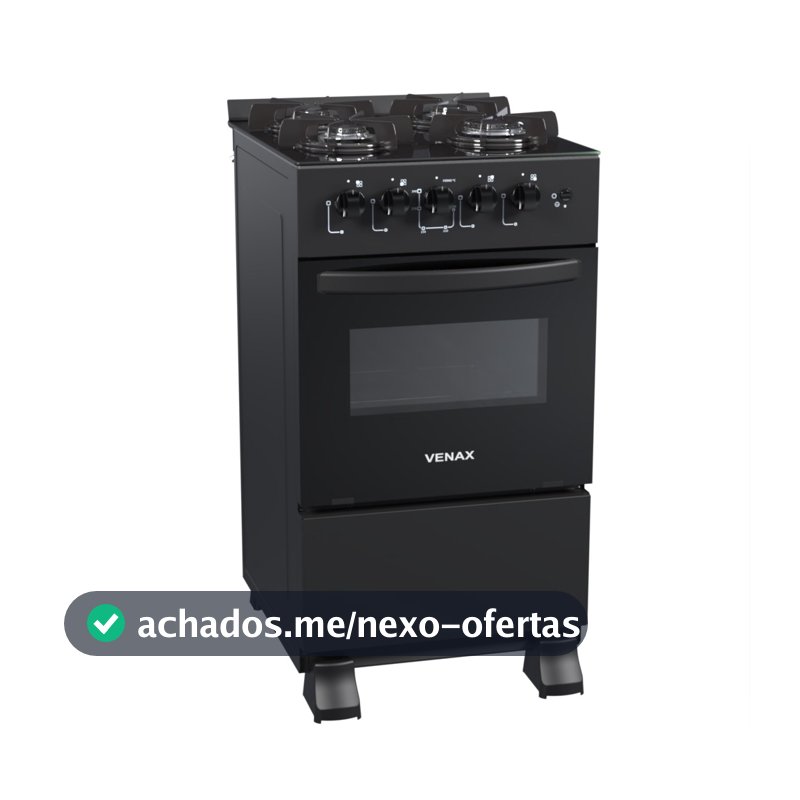 Fogão 4 Bocas Venax Picasso Line Mesa de Vidro Preto Bivolt
