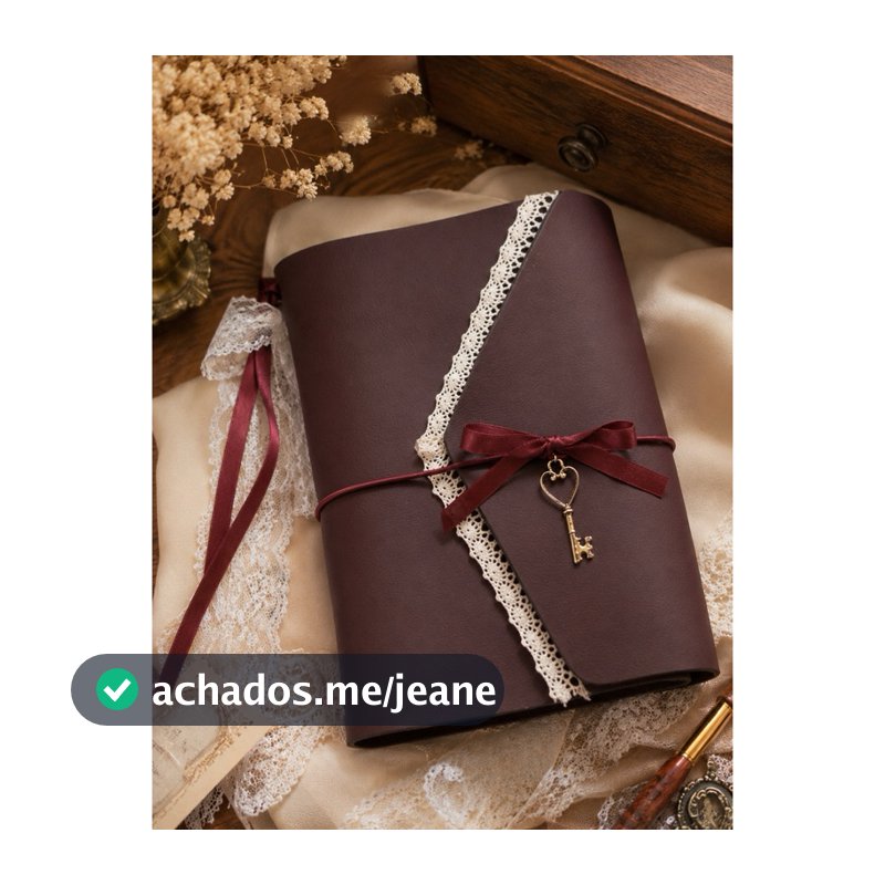 Capa de caderno - Midori A5 Artesanal | Journal / Planner - Recarregável em Couro Vegano com Renda e Pingente