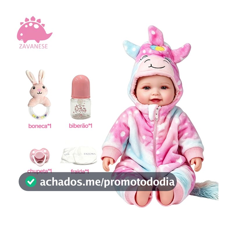 Reborn boneca cartoon unicorn set 48cm completo silicone crianças bonecas