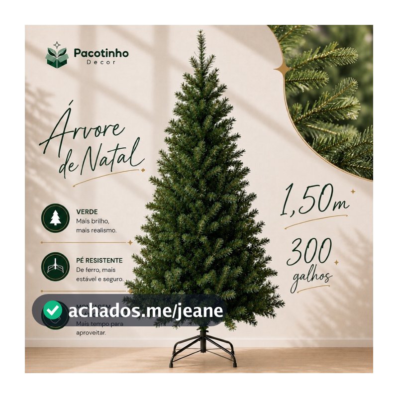 Árvore de Natal 1,50 Metros 300 Galhos Pinheiro Verde Cheia Luxo Gorda Decoração 150cm
