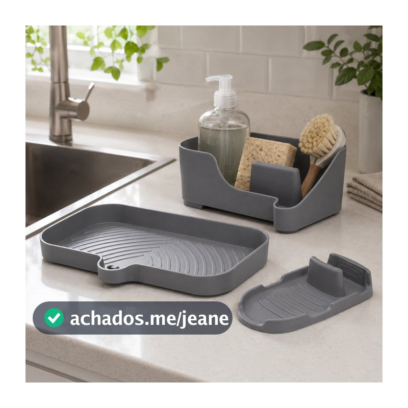 Kit de Organizador de Cozinha Escorredor Multiuso Porta Colher Detergente Esponja Apoiador de Tampa