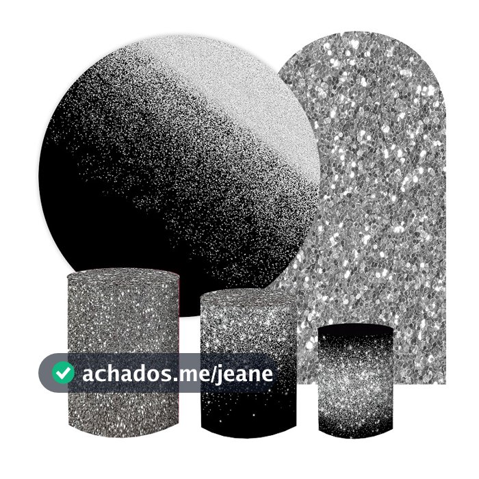 PAINEL REDONDO FESTA 1,50m + TRIO CAPAS CILINDRO + PAINEL LATERAL ROMANO GLITTER