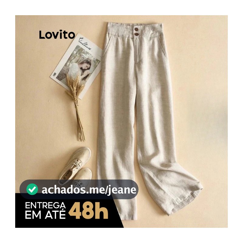 Lovito Calça Feminina Linho Casual com Botões PTNS21EX224