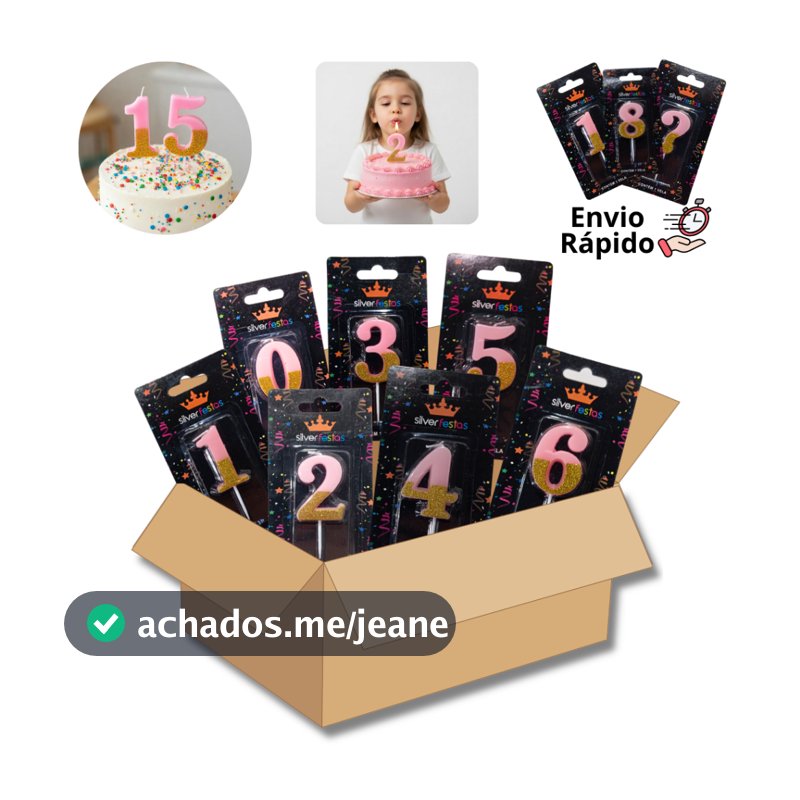 Vela de aniversário Rosa com glitter dourado personalizada número bolo de aniversario Silver Festas