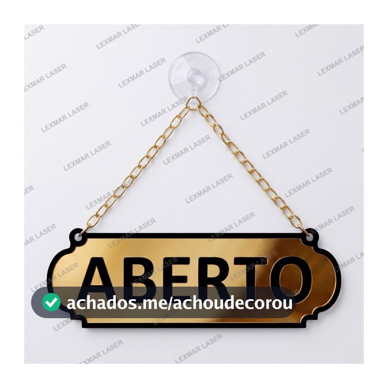 Placa de Sinalização Aberto e Fechado Acrílico Espelhado com Ventosa 25x8 Loja Comércio Dourado