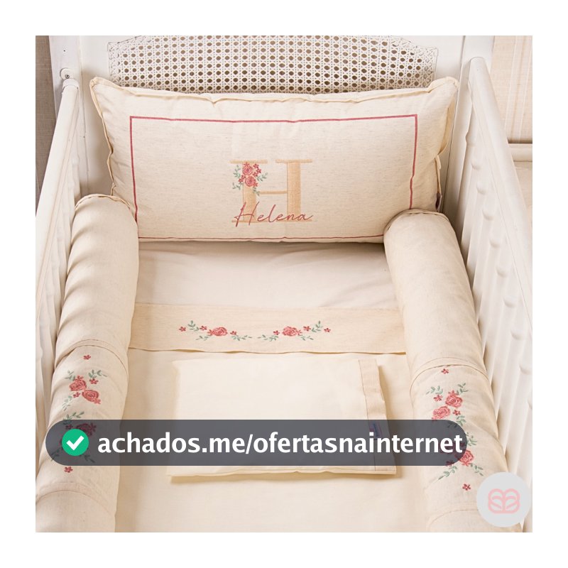 Kit Berço Americano Menina Rosê Personalizado Com Nome Linho Premium Protetor Rolinho 9pçs