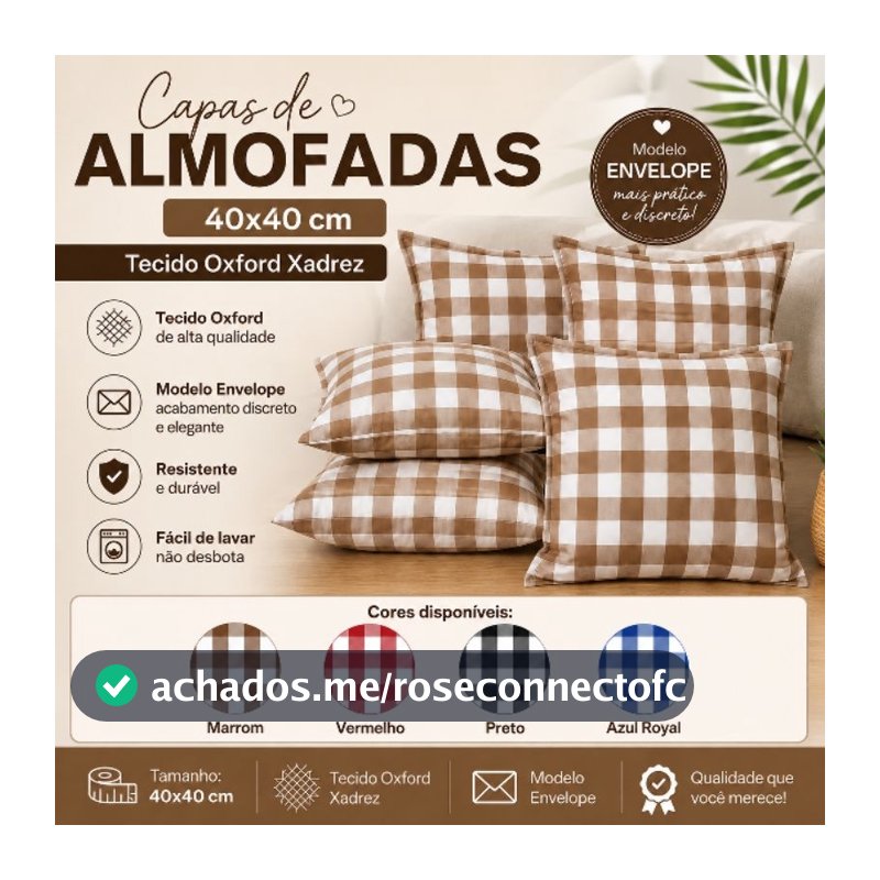 Kit 4 Capas de Almofada Xadrez Farmhouse 40x40 Debrum Modelo Envelope Decorativa