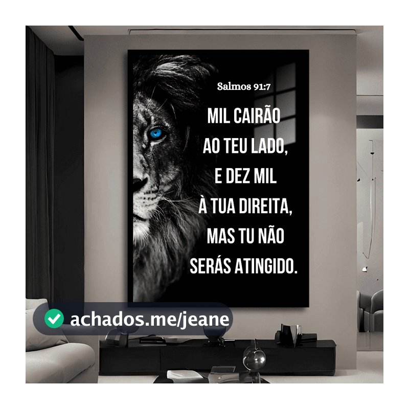 Quadro Decorativo Religioso Leão de Judá Salmos 91 Bíblia Fé Sala Quarto