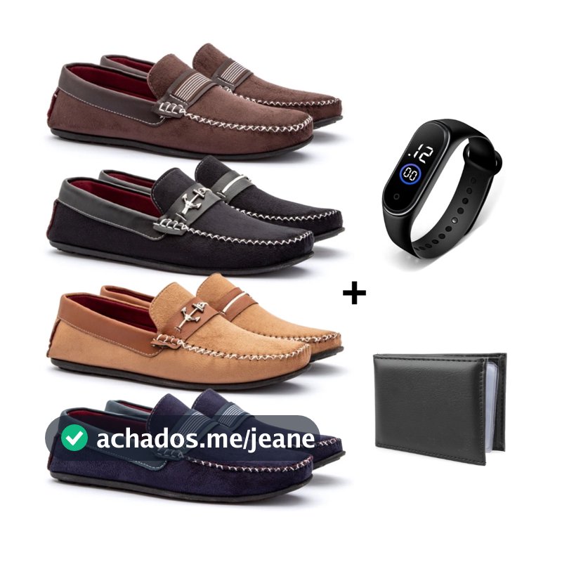 Kit 4 Pares de Mocassim Casual Masculino Extremo Conforto Lançamento + Acessorios