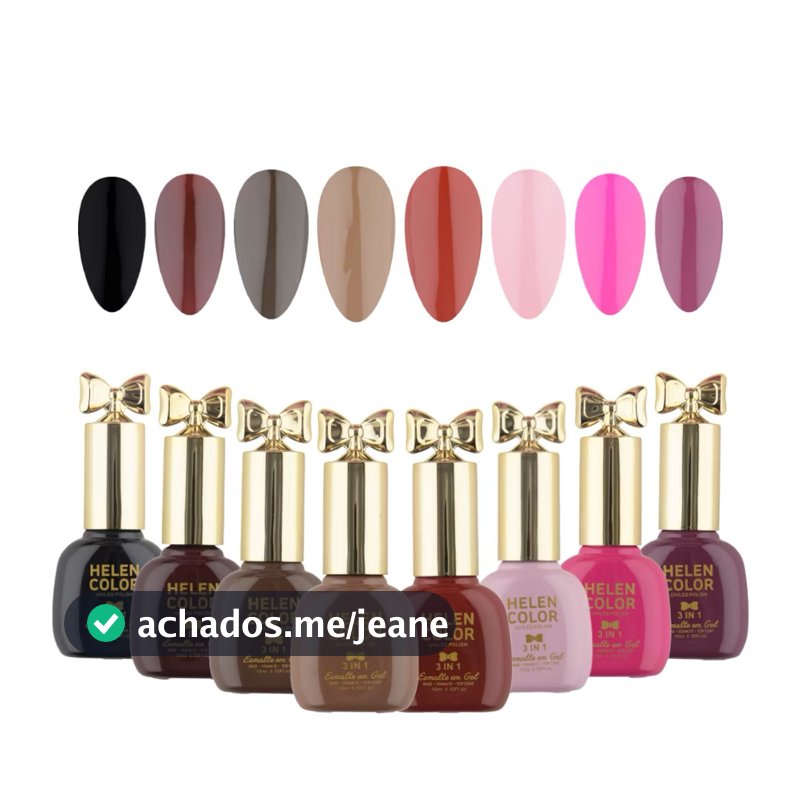 Kit 6 Esmaltes em Gel 3 em 1 Helen Color 10 ml