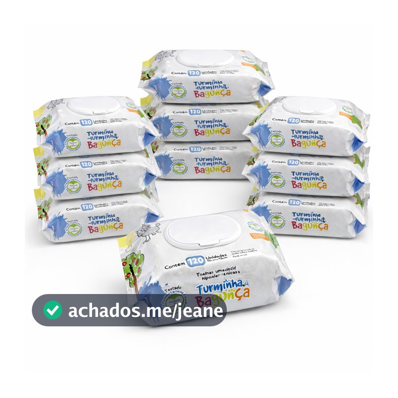 Kit 10 Pacotes Toalhas Umedecidas Turminha da Bagunça 120 Folhas 98% Água Lenço Umedecido