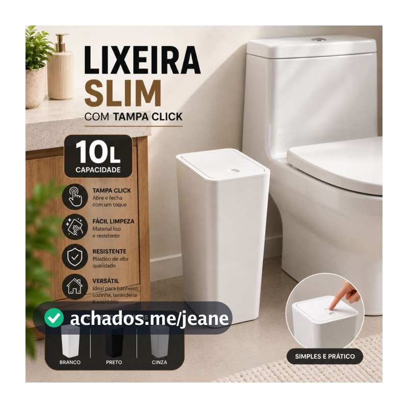 Lixeira Cesto de Lixo 10 Litros Tampa Click Banheiro Cozinha