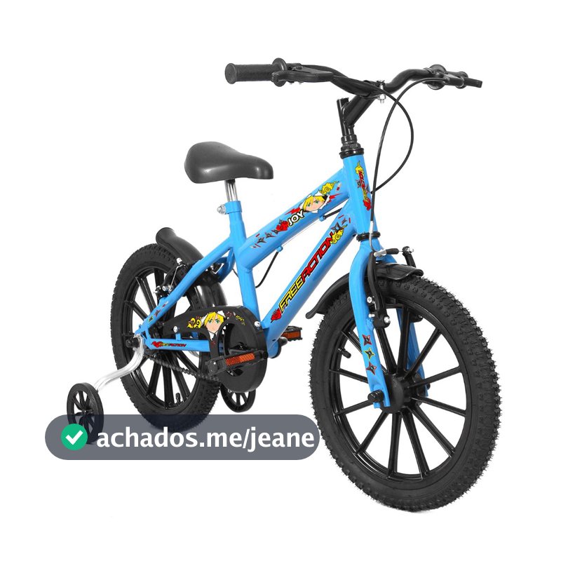 Bicicleta aro 16 free Action Joy Preto Azul Infantil Freios V-Brake Nylon com rodinhas