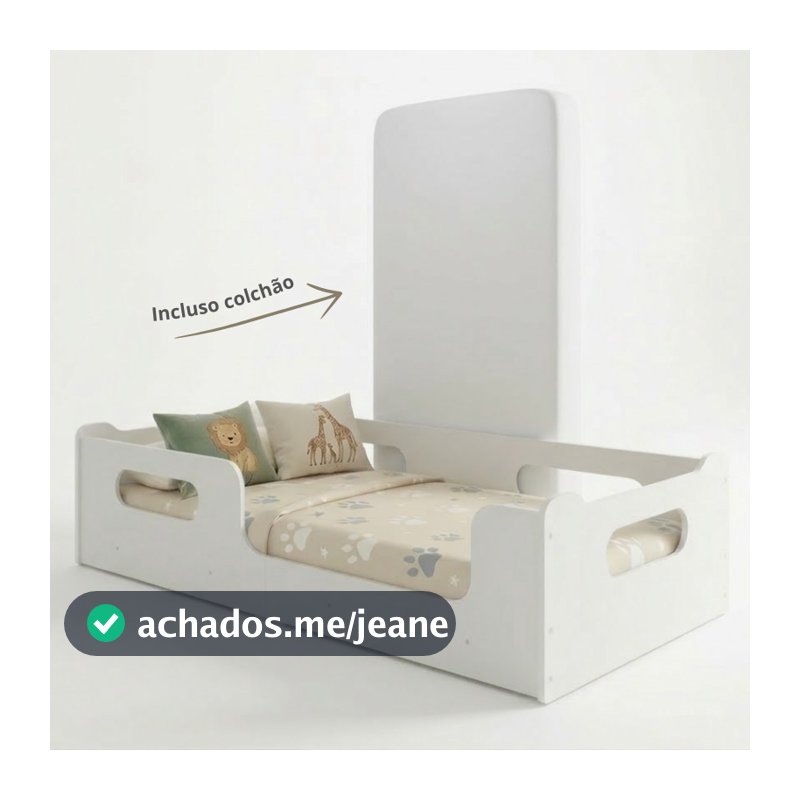 Mini Cama Infantil Encanto Montessoriana Menino Menina Branco Em MDF Colchão D18 Incluso