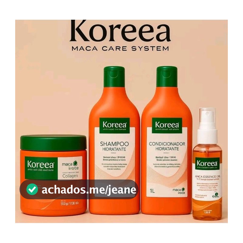 Kit 4 em 1 Shampoo 1L Condicionador 1L Máscara 500g e Oléo 60 ml Koreea Maca System Hidratação Profunda