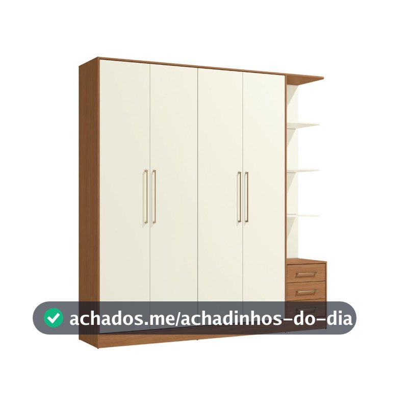Guarda-Roupa Canela/Off White com 4 Portas e 5 Gavetas para Quarto - Kappesberg