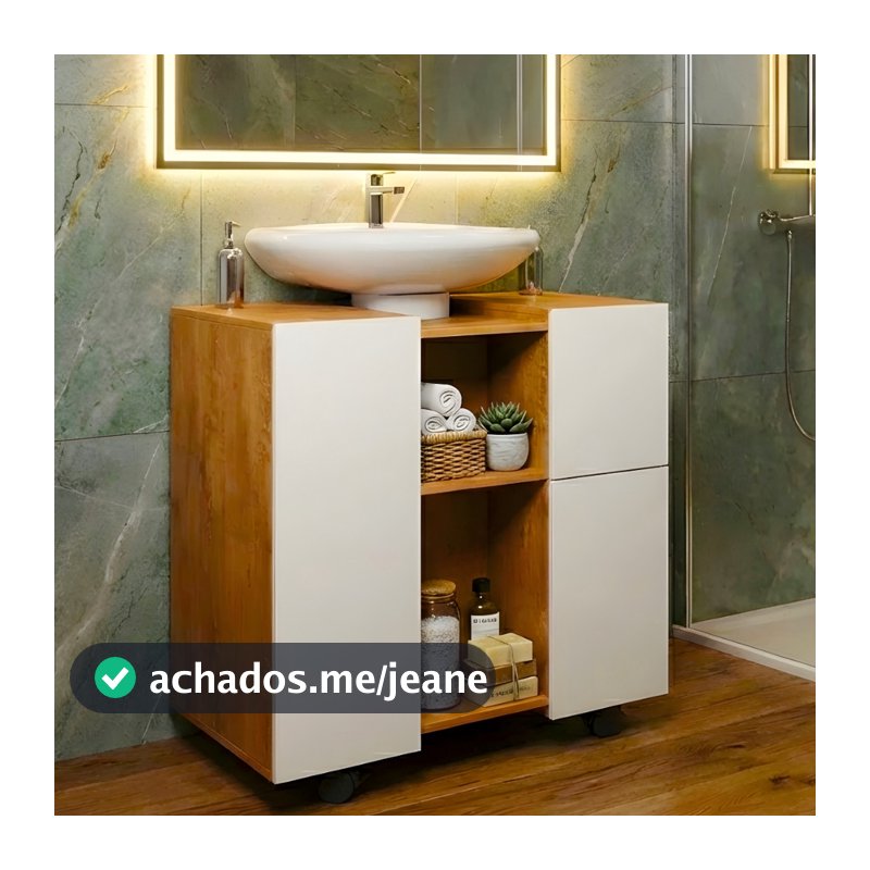 PROMOÇÃO Armário Para Pia de Coluna de Banheiro Gabinete Com Rodinha Porta e Nicho Gaveta S Cuba