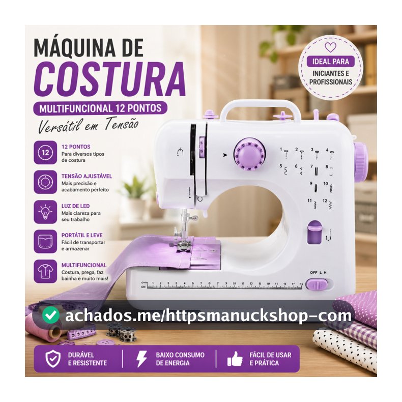 Mini Máquina De Costura Multifuncional Doméstica Composta de 12 Pontos - Bivolt
