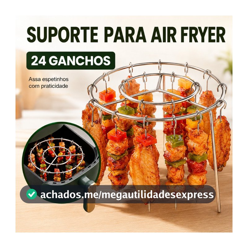 Suporte para Espetos Air Fryer 24 Ganchos Rack Vertical para Churrasco Espetinho Carne Legumes Kebab