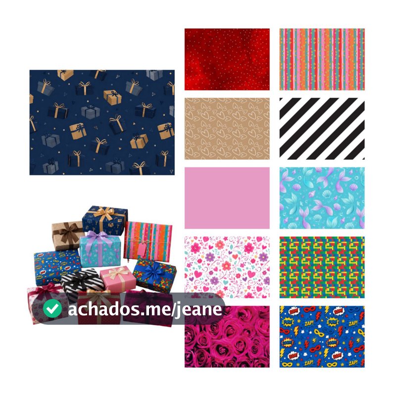 Rolo com 20/40/50 Folhas Papel de Presente 47x64 Estampas Variadas