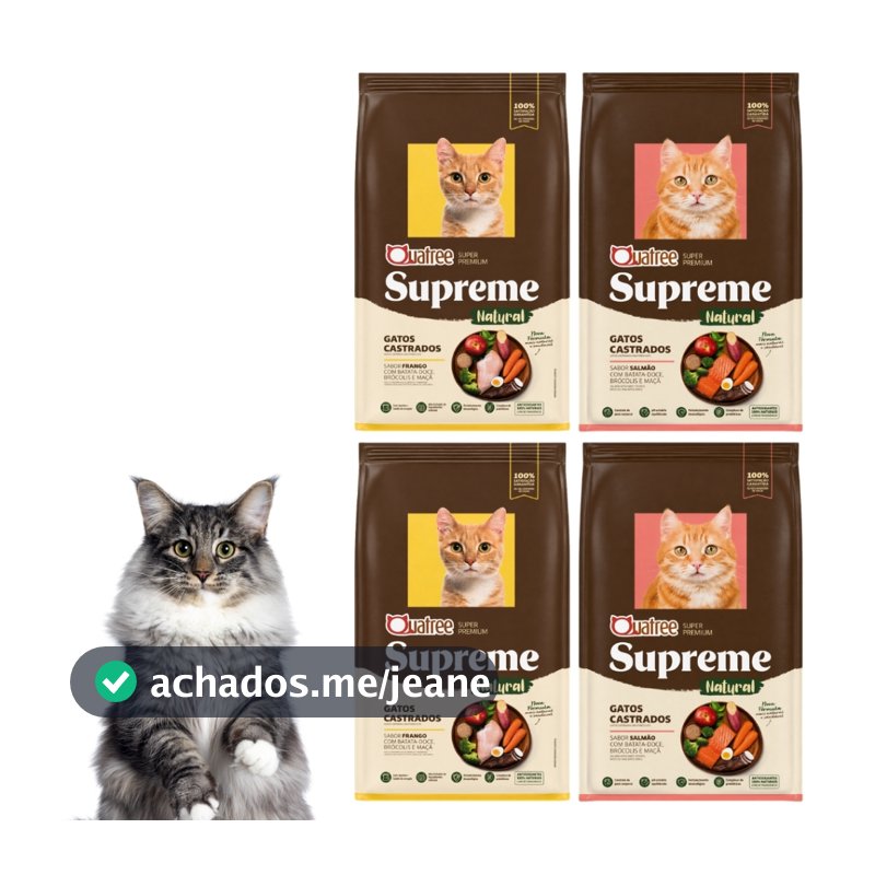 Kit Com 4 Quatree Supreme Para Gatos Castrados 2 Sabor Frango 2 Sabor Salmão Total 4 Kg