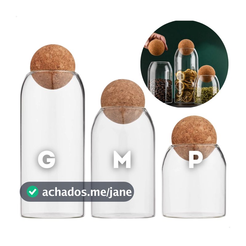 Pote de Vidro Borossilicato Tampa Bola Esfera Cortiça Porta Mantimentos Café Biscoitos Decoração Enfeite Vela Artesanal