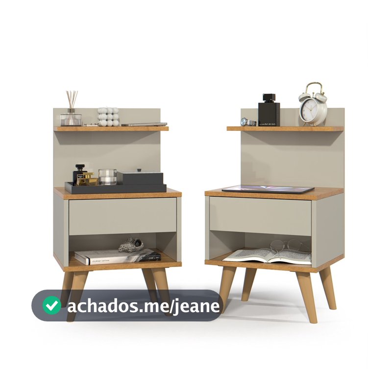 Kit com 2 Mesa de Cabeceira Retrô Com 1 Gaveta Sleep Decor - Cores