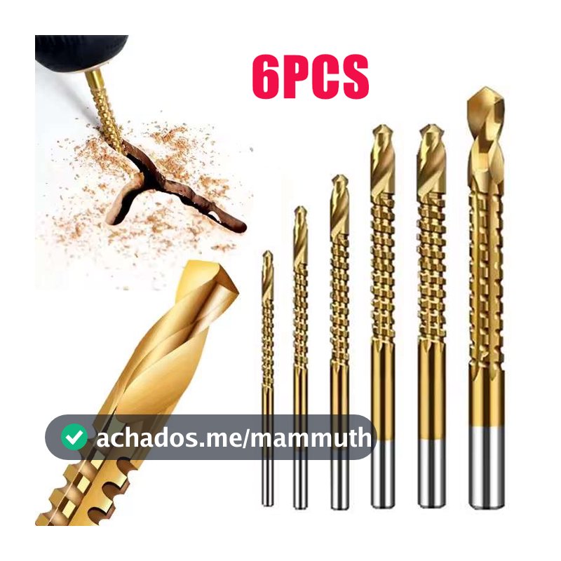 6 Pçs HSS Banhado Titânio Torção Broca 3-8mm Serrilhado Grooving Corte Torneira Espiral Serra Madeira Metal Plástico Bur