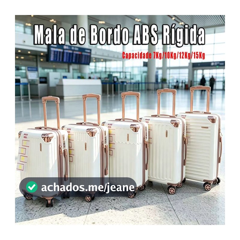Mala de Bordo ABS Rígida, Rodinhas 360° Removíveis, Cadeado com Senha Numérica - Capacidade 7Kg/10Kg/12Kg/15Kg, PROMOÇÃO
