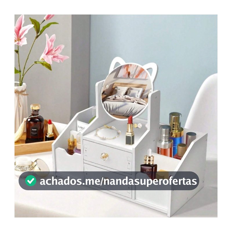 Porta Maquiagem Organizador de Cosméticos com Espelho e 2 Gavetas Estilo Clean e Funcional