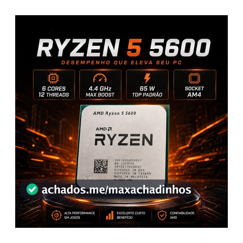 Processador Ryzen 5600 AM4 AMD 6 núcleos e 12 threads Cache L3 32MB PC gamer 3.5GHz ( TURBO 4.4GHz )