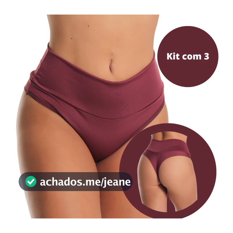 3 Calcinhas Modeladora Cós Alto Fio Duplo Kit Lingerie
