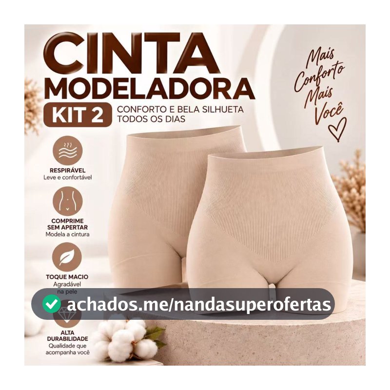 Kit 2 Cintas Modeladoras Femininas Cintura Alta Short Sem Costura Compressão Abdominal Confortável Modela Cintura