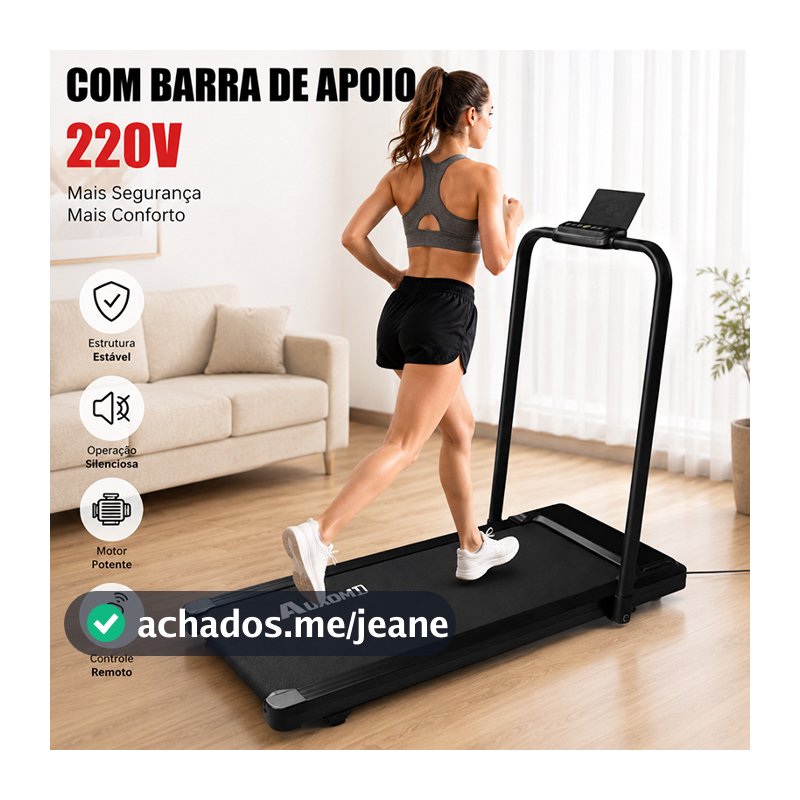 Esteira Elétrica 220V Até 150KG Com Barra de Apoio Silenciosa e Compacta Fitness Casa