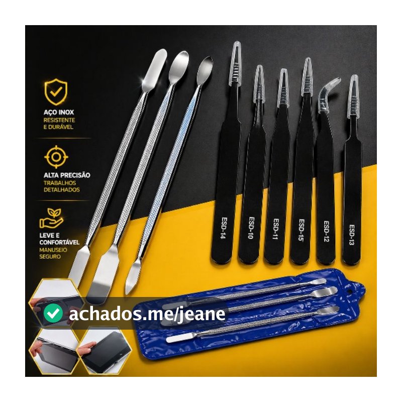 Kit Espátula De Aço + Pinças Antiestática Eletrônica Celular