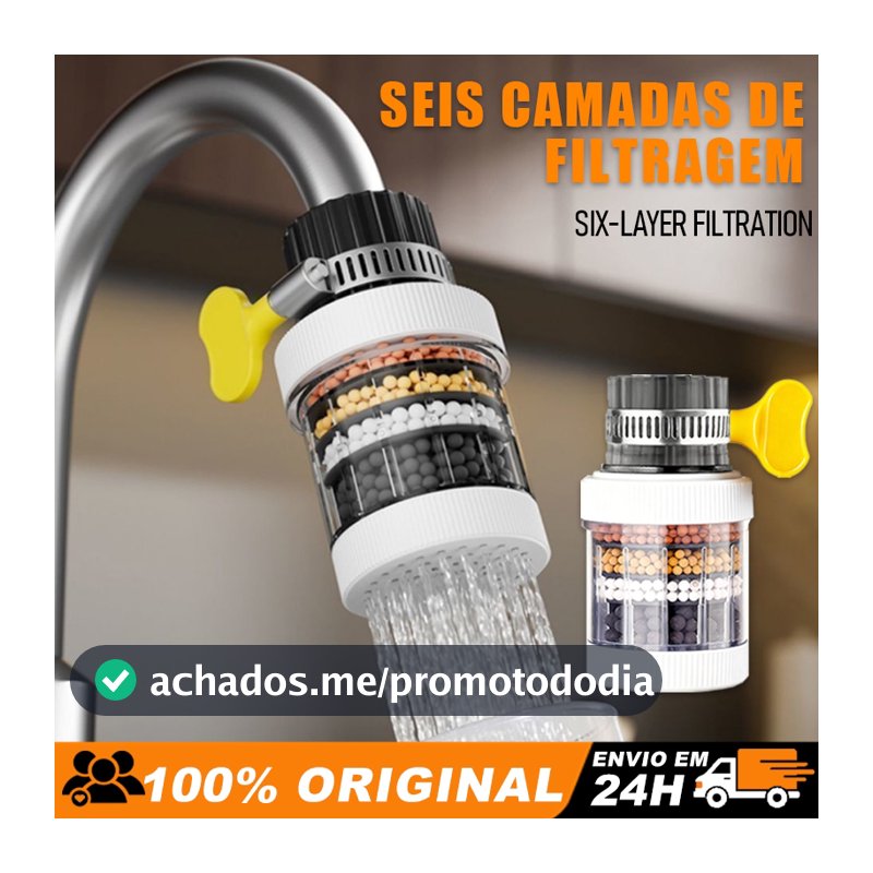 Purificador Filtro de Torneira 6 Camadas Filtragem Universal Bico Arejador Removível Lavável Cozinha Banheiro