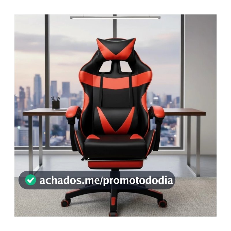 Cadeira Gamer Ergonômica em Couro, com Rotação de 360°, Apoio para os Pés e Rodas Móveis