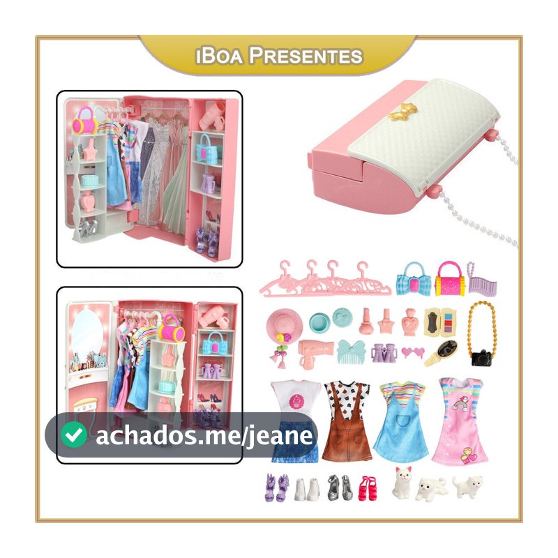 Bolsa Guarda Roupa Para Boneca Barbie, Kit Vestidos E Acessórios