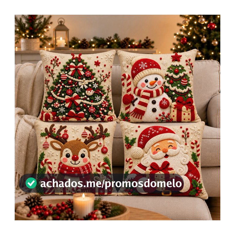 KIT 4 CAPAS DE ALMOFADAS DECORATIVAS NATAL PAPAI NOEL BONECO DE NEVE FELIZ NATAL  RENA LANÇAMENTO 2026