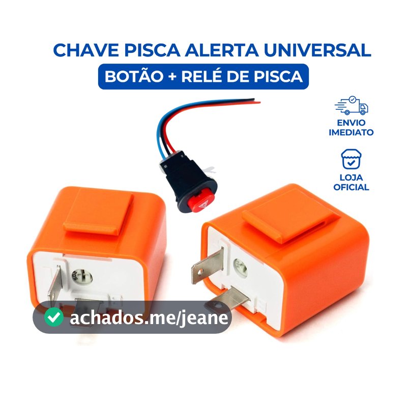 Kit Botão Pisca Alerta + Relê Pisca 2 Pinos 12V Universal Regulável para Moto