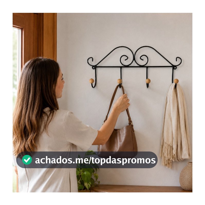 Cabideiro Colonial 4 Ganchos Fixo Ferro De Parede Decorativo Quartos Escritório Sala de Casa