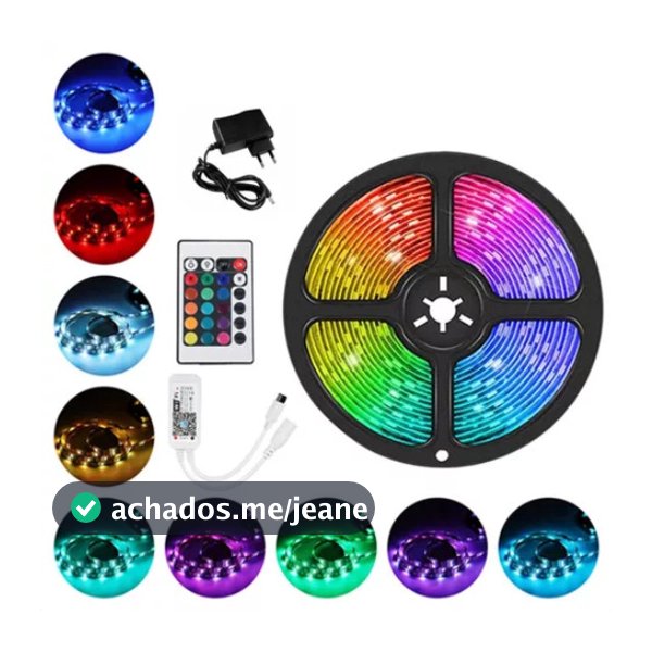 Fita LED RGB 3528 5M 300 LEDs IP65 à Prova D'Água com Fonte Inclusa – Iluminação Colorida e Flexível