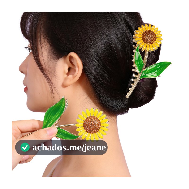 Piranha De Cabelo Girassol Feminina Dourada Grande Presilha Floral Estilo Vintage
