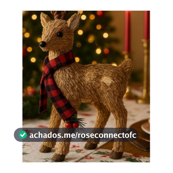 Enfeite de Natal Decorativo Rena de Palha em pé Rustica Papai Noel Arvore de Natal Decoração Mesa