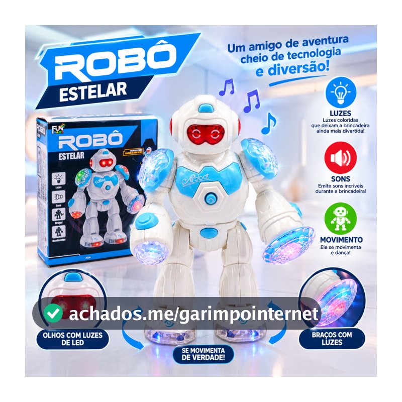 Robô Estelar Infantil Com Luzes LED, Sons E Movimentos Interativos Brinquedo Divertido