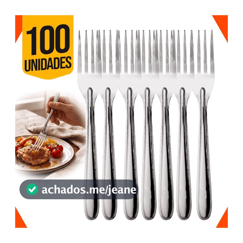 Kit 100 Unidades Garfo de Mesa Inox Para Almoço Jantar Casa Cozinha Buffet Restaurante Casa Bares