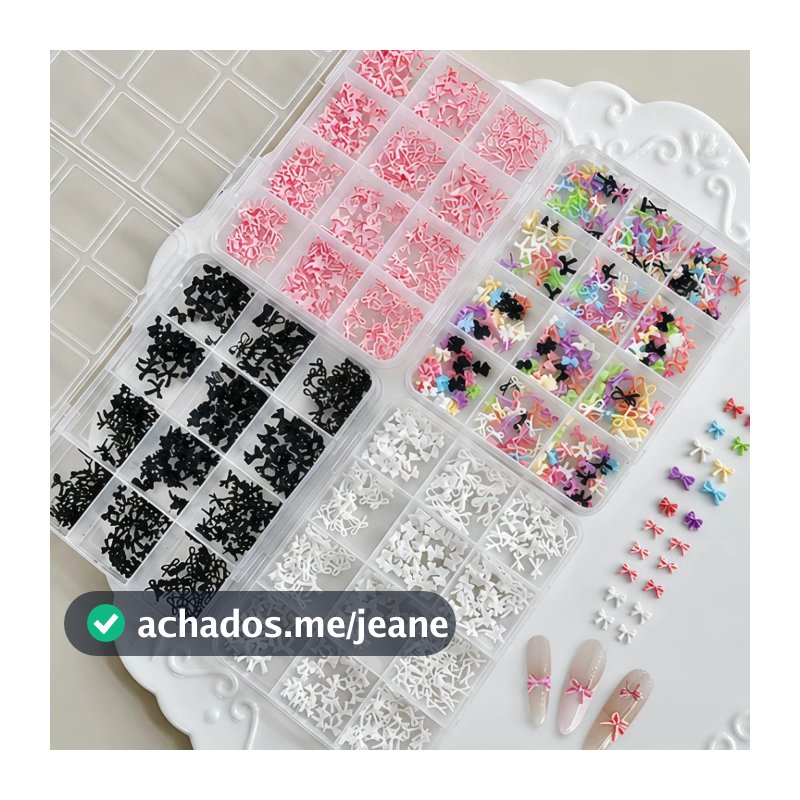 Caixa c/Prego Misto Colorido Arco Rosa Branco Preto Feminino Resina Unhas Arte DIY Encantos Decorações