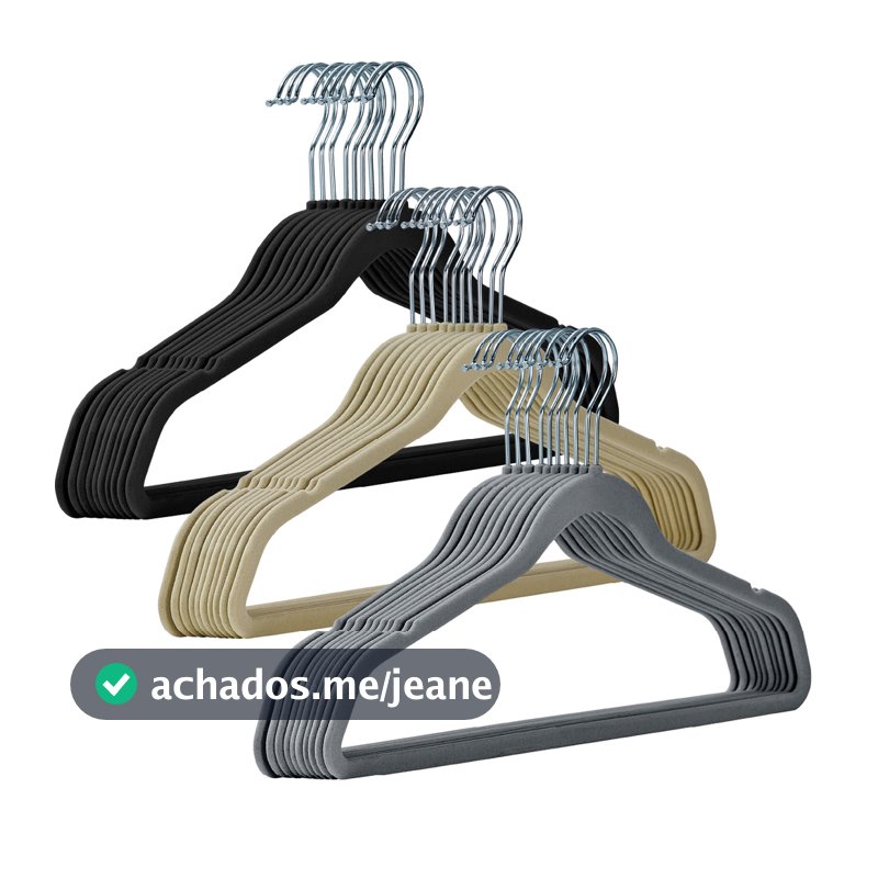 Kit 100 Cabides Veludo Slim Antideslizante Ultra Fino Preto Bege Cinza
