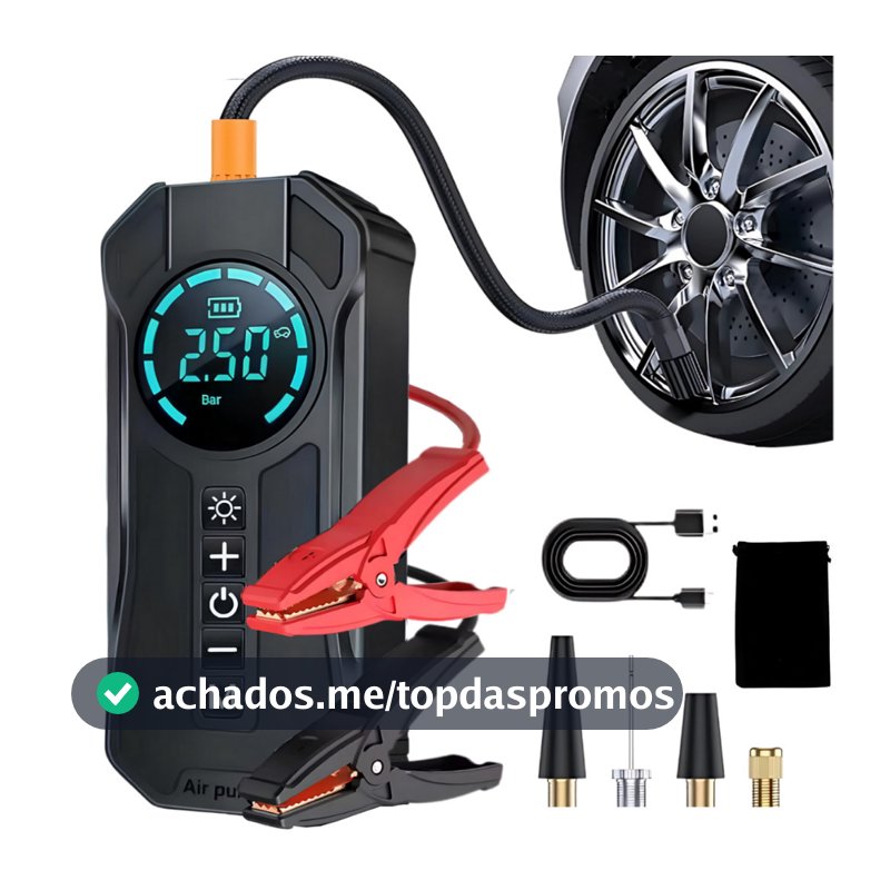Compressor de Ar Portátil Digital Recarregável Inflador Pneu Carro Moto Bike USB LED
